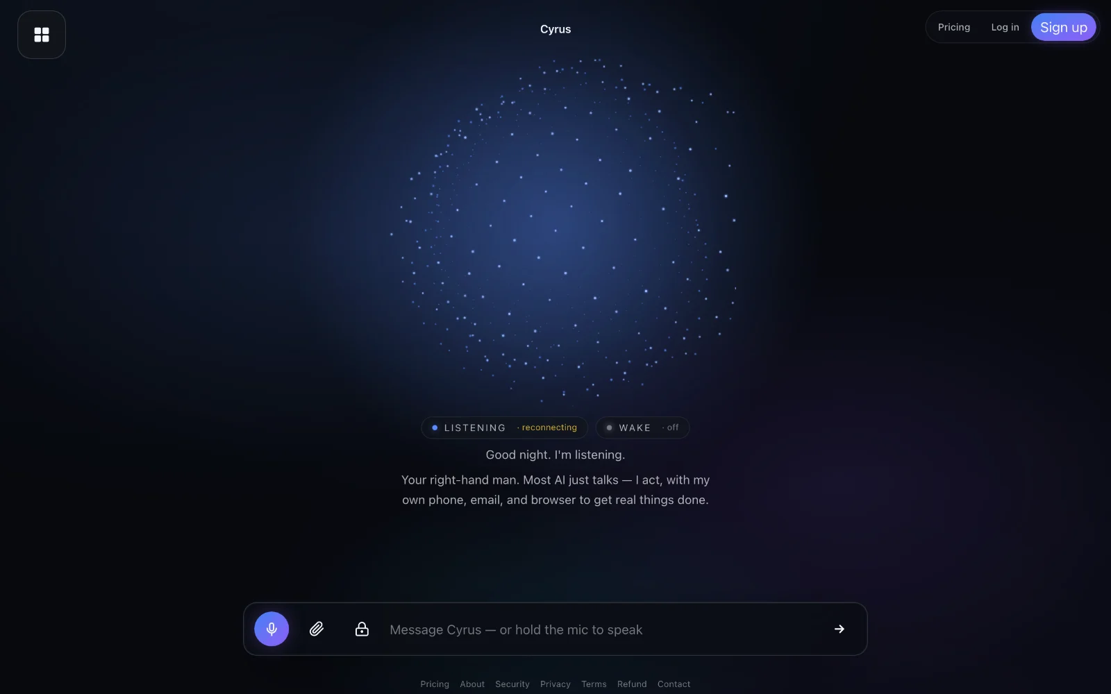 Cyrus running on a laptop — the voice-first AI agent in production