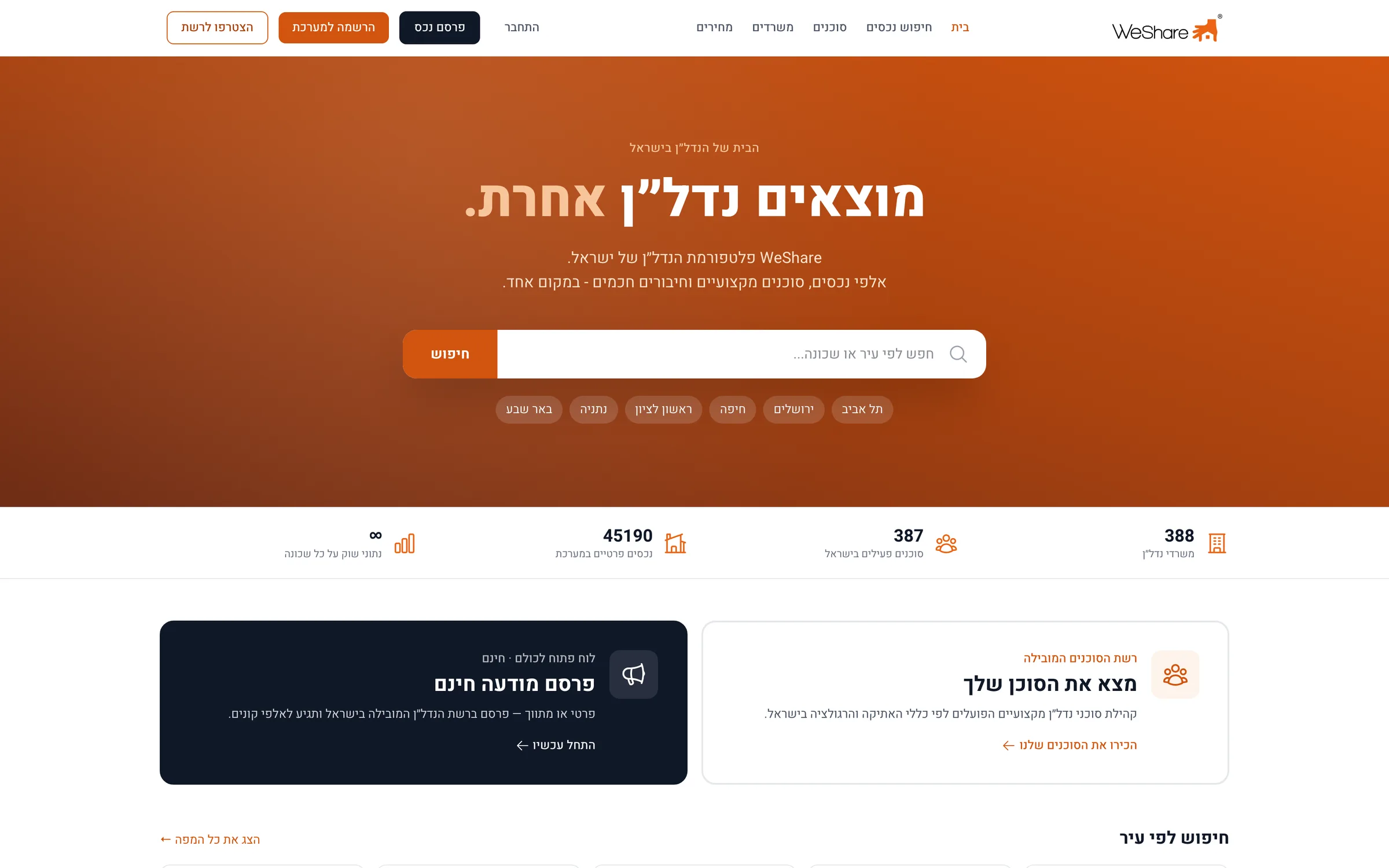 weshare.co.il — the public site, right to left in Hebrew